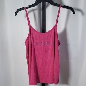 Bebe Fuchsia Rhinestone Logo Camisole Tank Top - SZ S
